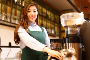 portrait waitress and waiter in cafe