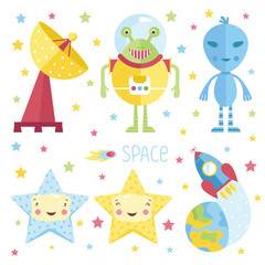 Cartoon illustration about space.
