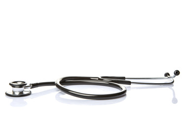 Medical stethoscope over white background