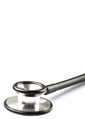 Medical stethoscope over white background