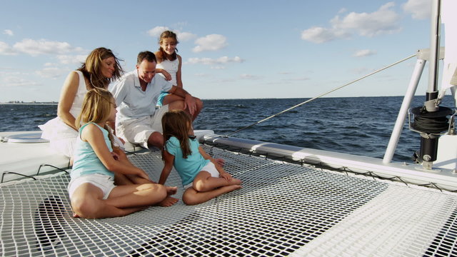 Outdoor Casual Living Modern Yacht Caucasian Parents Female Children Vacation