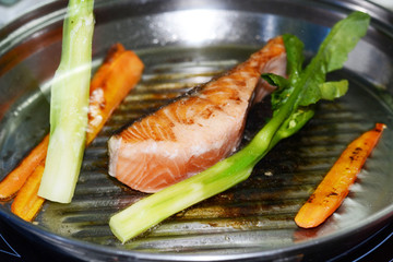 salmon steak and grilled vegetable