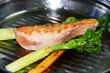 salmon steak and grilled vegetable