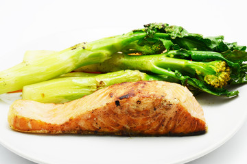 salmon steak and grilled vegetable