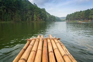 Bamboo raft on Pang Ung reservoir lake in Mae Hong Son, Thailand.
