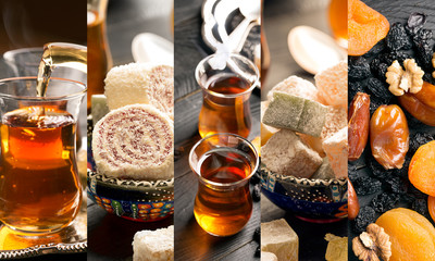 Traditional turkish delight and tea