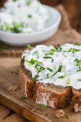 Slice of Bread with fresh made Herb Curd