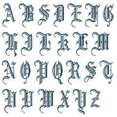 クロスステッチ風のアルファベット 　ブラックレター