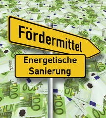Energetische Sanierung 7 / Wegweiser "Fördermittel" vor Geldsch