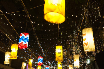 BANGKOK ,THAILAND - DECEMBER 27,2015: Colorful of lamp fastival on night scape for His Majesty the...