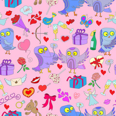 Seamless background with owls in love, Valentine's day 