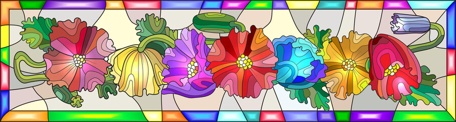 Panele Szklane  Illustration in stained glass style with colorful flowers