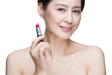 Beautiful mature woman with lipstick