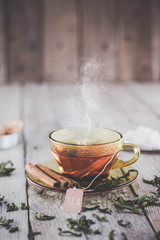 Cup of tea on wooden table