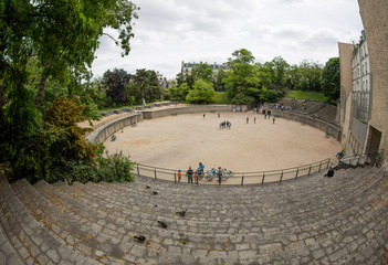 PARIS, FRANCE - SEPTEMBER 4, 2015:  Arenes de Lutece are among the remains of one of the largest amphitheaters built by the Romans