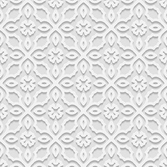 Seamless white 3D pattern,  east ornament, indian ornament, vector. Endless texture can be used for wallpaper, pattern fills, web page  background,surface textures.