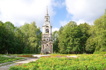 Ostashkov, Tver region. The bell tower of the Church of the Savior Transfiguration in city Park