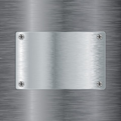 Steel plate with screw head on Metal brushed background.
