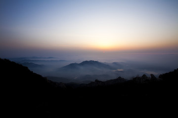 Sunrise in Chinese national famous mountain Taishan