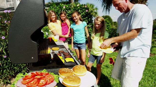 Fresh Food Cooking Outdoors Barbecue Caucasian Family Healthy Nutrition Eating
