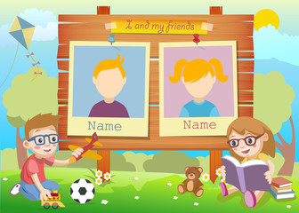 Yearbook for kindergarten with kids and two pictures