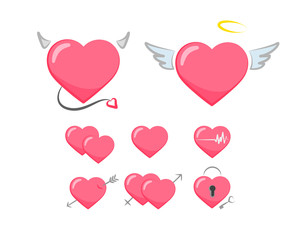 Love symbol. Collection of cute pink hearts stickers
