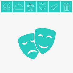 Theater icon with happy and sad masks vector icon. Comedy and tragedy theatrical masks.