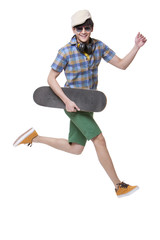 Cool young man with skateboard
