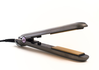 Ceramic hair straightener on white background