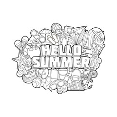 Hello Summer - Hand Lettering and Doodles Elements Sketch Isolet