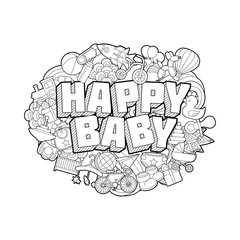 Happy Baby - Hand Lettering and Doodles Elements Sketch Isoleted