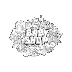 Baby Shop - Hand Lettering and Doodles Elements Sketch. Vector i