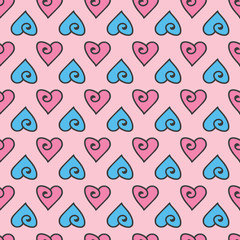 Valentine's Day colorful doodle hearts seamless pattern. Romantic background with hearts.

