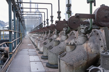 Water caps on standpipe from the gallery above the collecting main