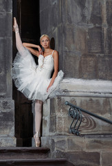 Stretching is everything. Vertical shot of a young ballerina stretching outdoors © serhiibobyk