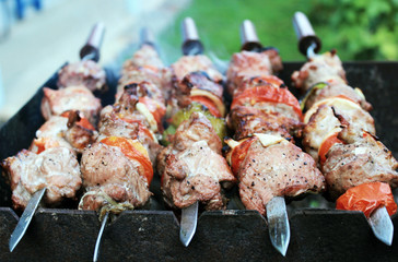 Barbecue with delicious grilled meat on grill
