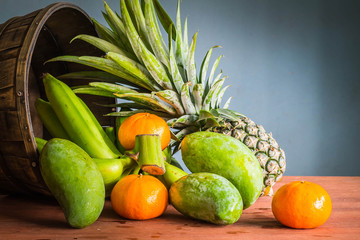 Fresh fruits on a wooden