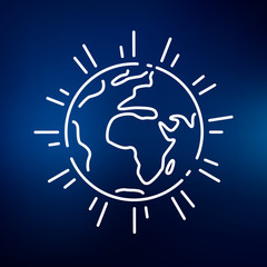 Planet earth icon. Planet earth sign. Planet earth symbol. Thin line icon on blue background. Vector illustration.