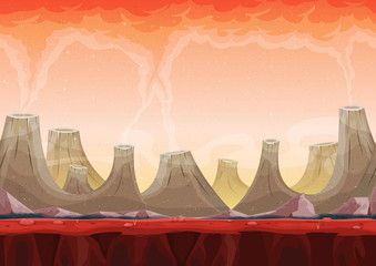 Seamless Volcano Planet Landscape For Ui Game - obrazy, fototapety, plakaty