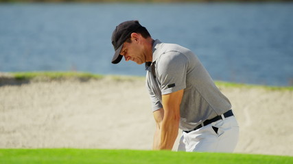 Male Caucasian Professional Golfer Sport Game Lifestyle Golf Sand Bunker Wedge - Powered by Adobe