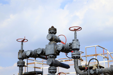 Oil field scene, oil pipelines and facilities