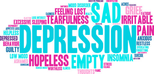 Fototapeta premium Depression Word Cloud on a white background. 