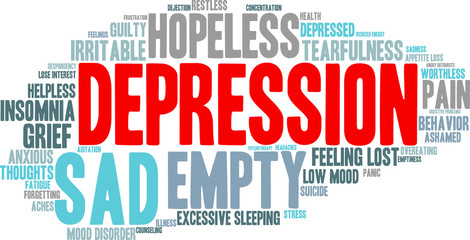 Depression Word Cloud on a white background. 