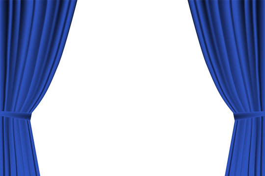 Blue curtain opened on  white background. Vector illustration,EPS 10.0.