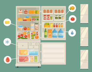 Open refrigerator full of fresh food