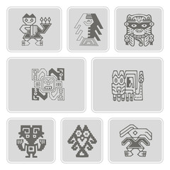 set of monochrome icons with Peruvian Indians art and ethnic ornaments for your design