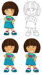 Happy kid - girl - with coloring page - illustration for the children