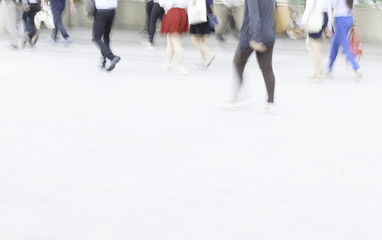 Fototapeta na wymiar motion blur people walking, space provide for text