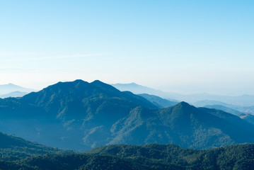 Obraz na płótnie Canvas Thailand mountain landscape with morning fog shot at Doi Inthano