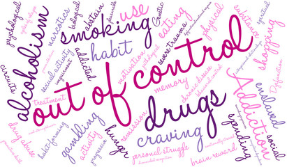 Out Of Control Word Cloud on a white background. 